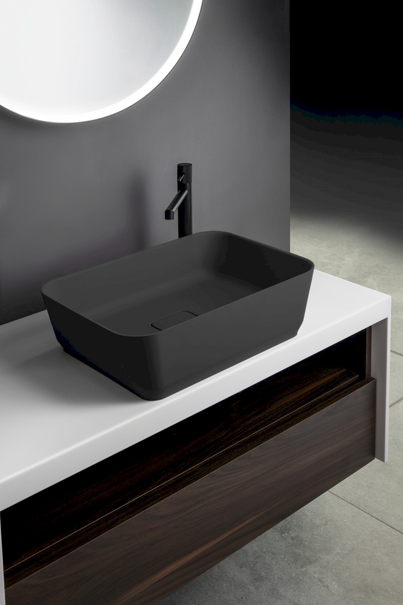 BANERA SQUARE umyvadlo na desku, litý mramor, 50x36cm, antracit mat 14596.51