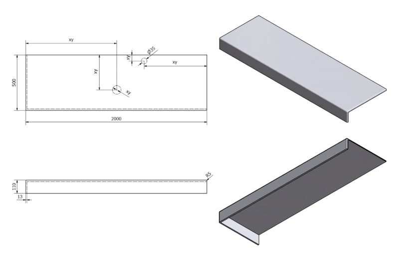 TAILOR rockstone deska 200x50 cm, provedení límce L TR200L