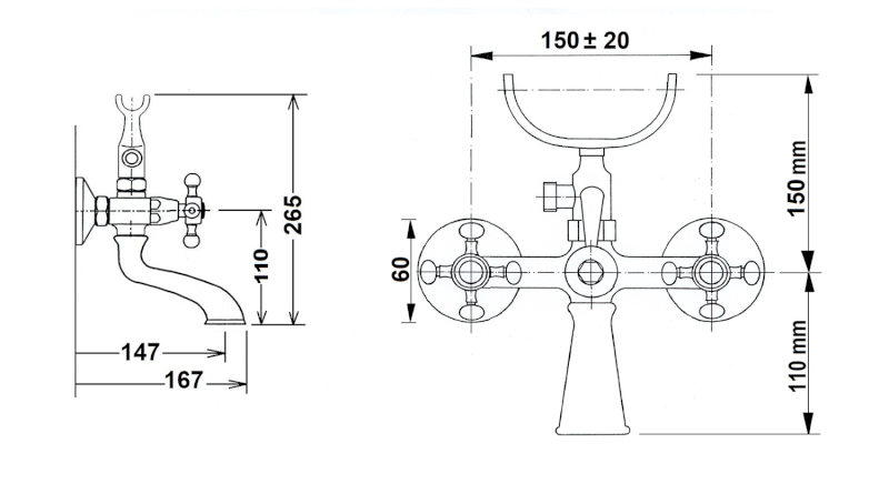 ANTEA nástěnná vanová baterie kompletní, bronz 3016
