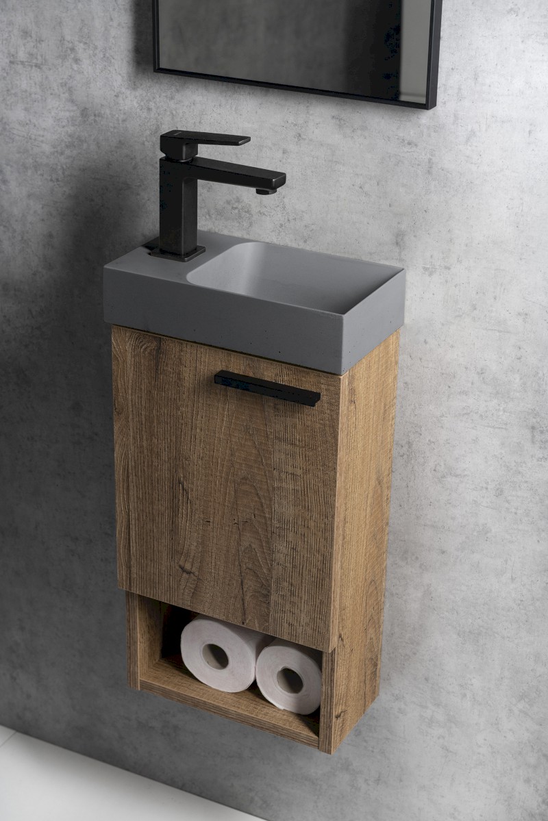 PICCOLINO betonové umývátko 30,8x17cm, baterie vlevo, šedá mat PK30017