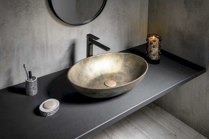 FORMIGO betonové umyvadlo na desku, 60x40cm, zlato mat FG218