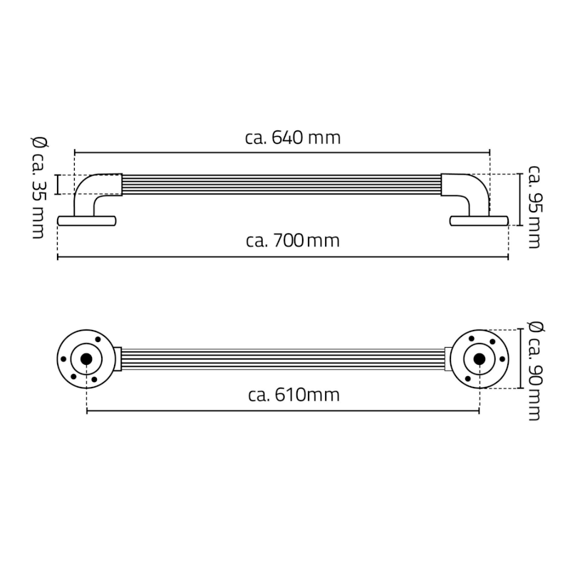 Pevnostní madlo plastové, 600mm, černá A1014010