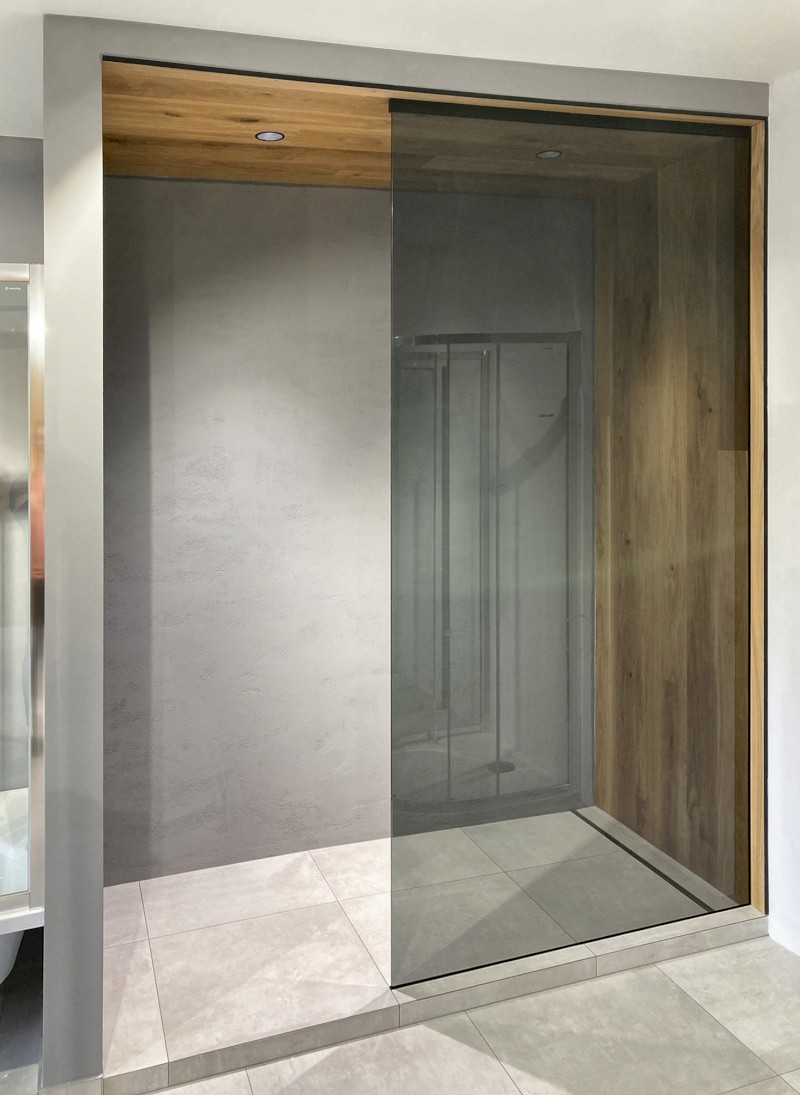 ARCHITEX sada pro uchycení skla, podlaha-stěna-strop se spádovou lištou, 1615x2600mm, pravá, černá mat AX2616BR