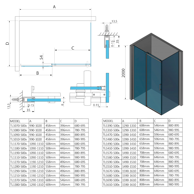 THRON boční stěna, 700 mm, čiré sklo TL3070