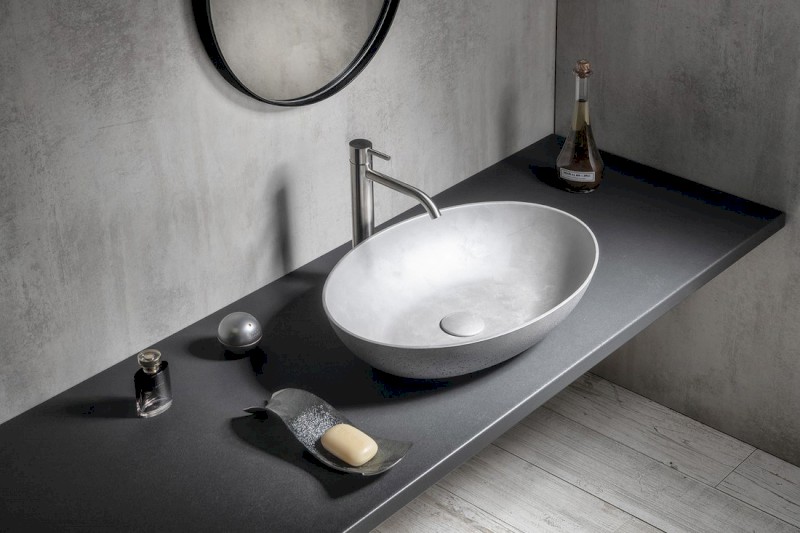 FORMIGO betonové umyvadlo na desku, 60x40cm, stříbrná mat FG219