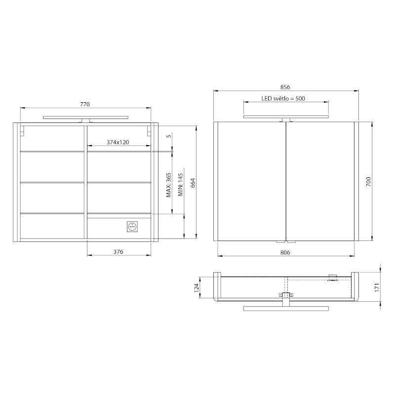 LUCIE galerka s LED osvětlením, 86x70x17cm, bílá LU085-0030