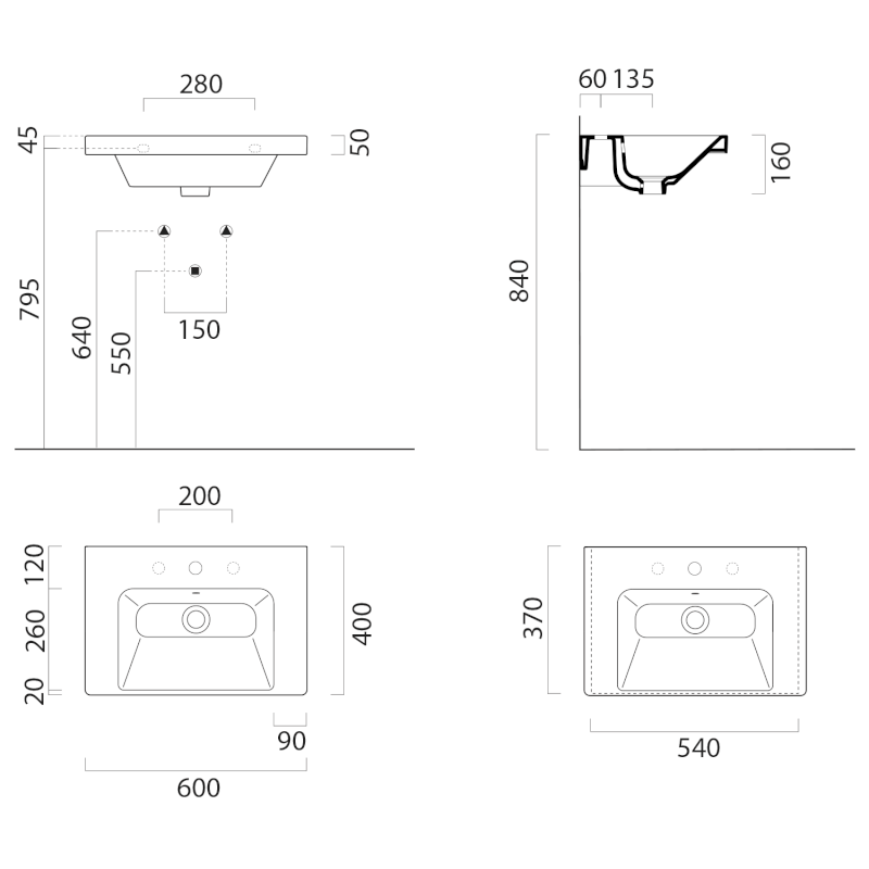 NORM keramické umyvadlo 60x40cm, BEZ OTVORU, bílá ExtraGlaze 8636011