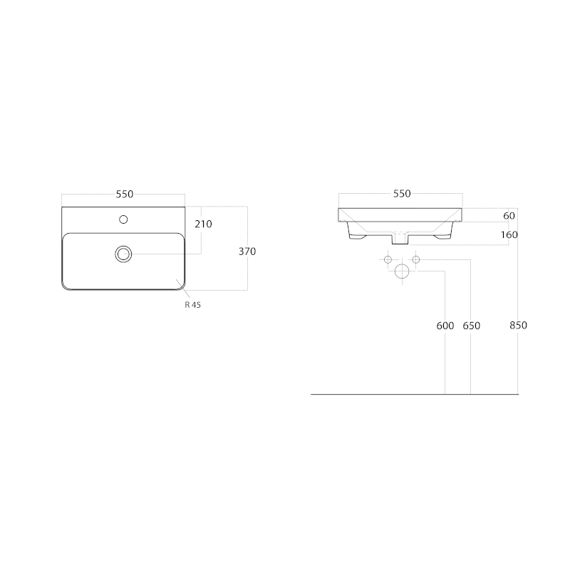 THALIE 55 keramické umyvadlo nábytkové 55x37cm, bílá TH11055