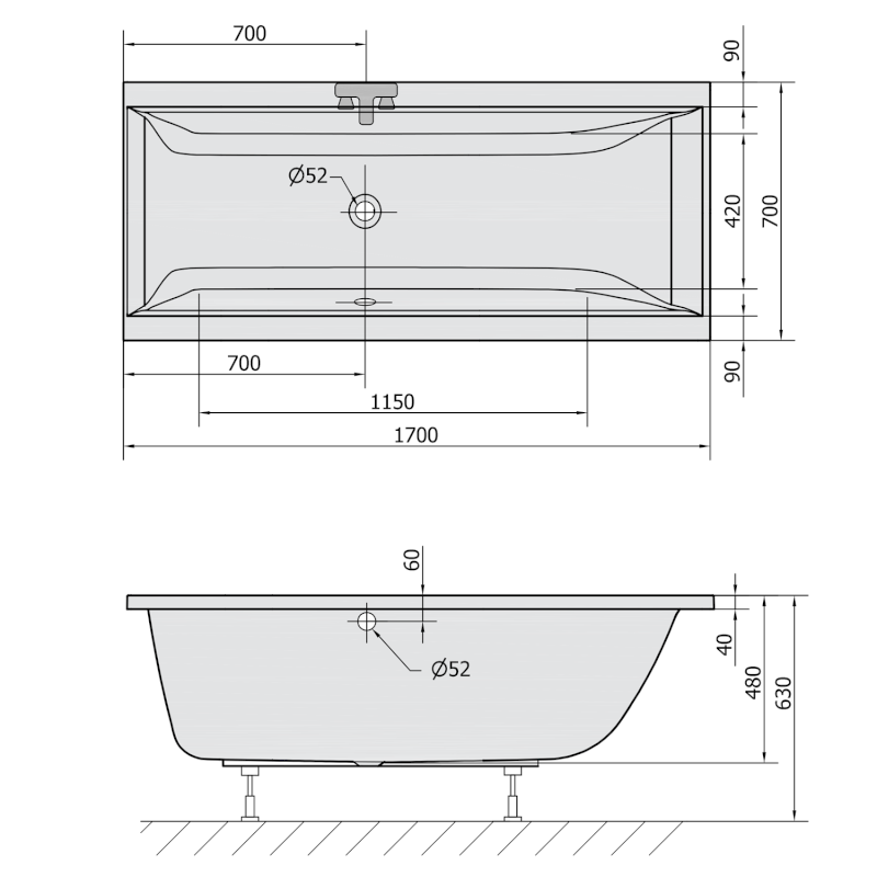 CLEO obdélníková vana 170x70x48cm, bílá 74611