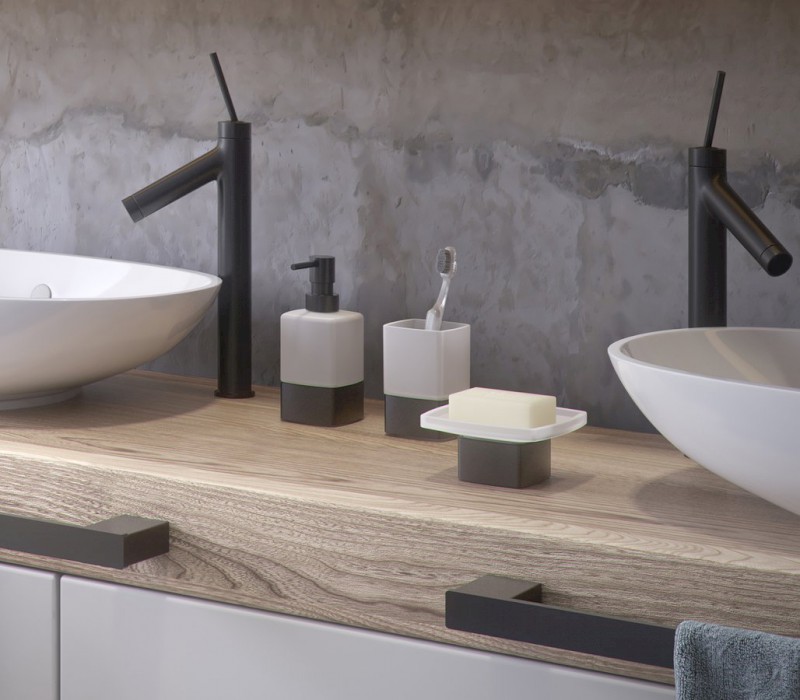 LOUNGE mýdlenka na postavení, mléčné sklo, černá mat 545114