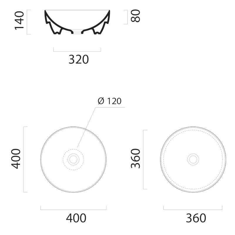 PURA keramické umyvadlo na desku, průměr 40cm, tortora mat 884605