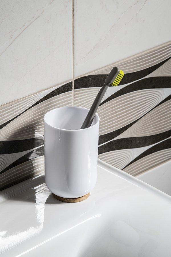 SNOW sklenka na postavení, bílá/bambus 7579