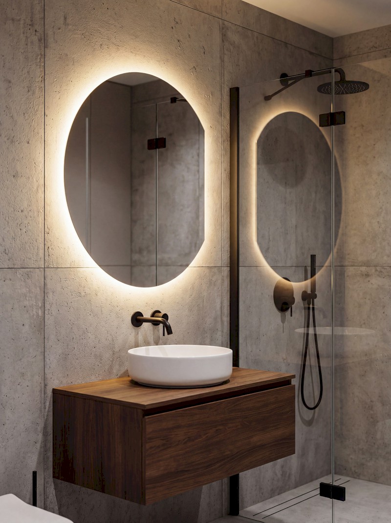 DARA CUT zrcadlo s LED podsvícením 20W, ø 100x90cm, topná fólie 34900CI