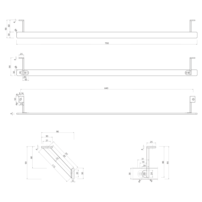 PURA čelní držák ručníků 80cm, chrom PAPR80