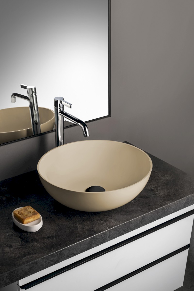 BANERA ROUND umyvadlo na desku, litý mramor, průměr 39cm, béžová mat 14337.81