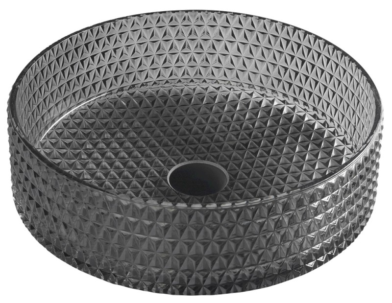 MARAGUA skleněné gravírované umyvadlo na desku Ø 39,5cm, černá TY214