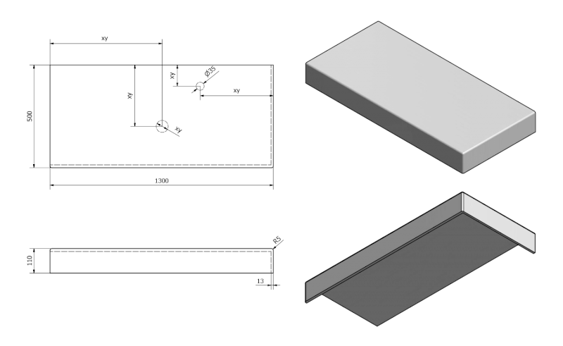 TAILOR rockstone deska 130x50 cm, provedení límce R TR130R