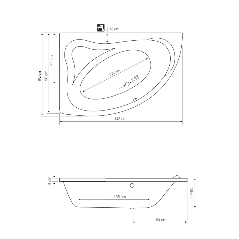 ORAVA vana 150x90x38cm, levá, bílá G1590