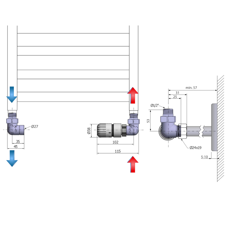 ECO připojovací sada termostatická, pravá, nikl/bílá CP9912RS