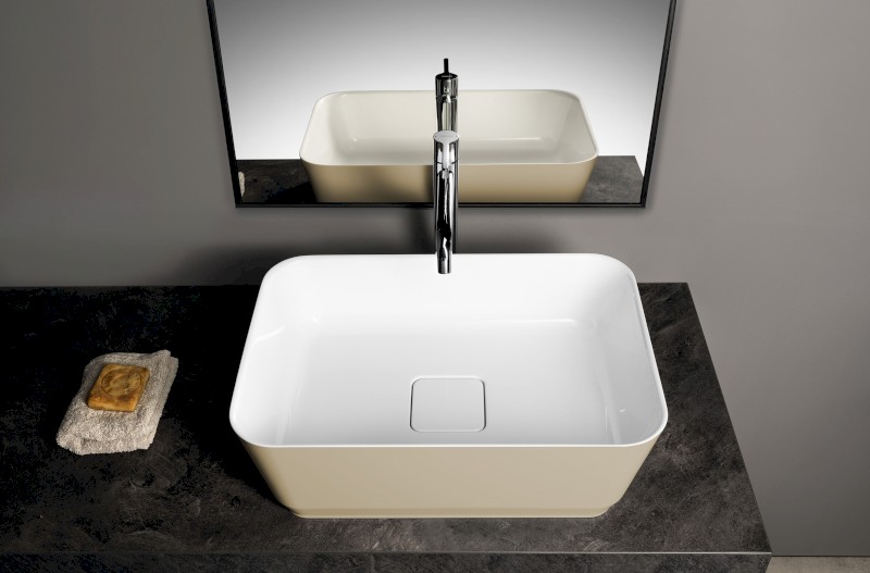 BANERA SQUARE umyvadlo na desku, litý mramor, 50x36cm, bílá/béžová mat 14596.82