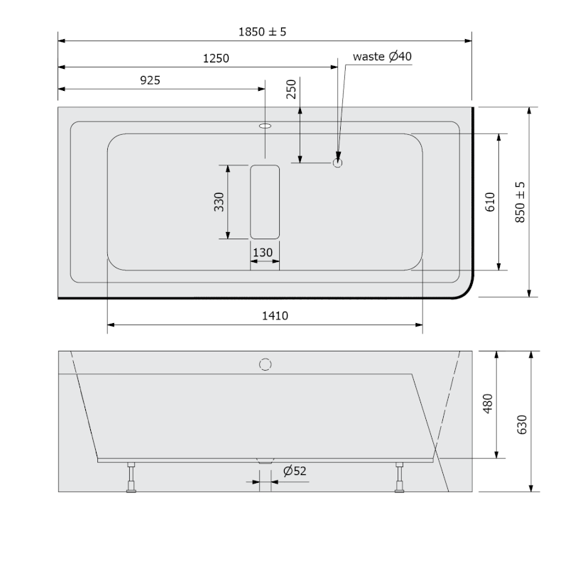 MARLENE CURVE L MONOLITH obdélníková vana 185x85x63cm, bílá/černá 71607MCLB