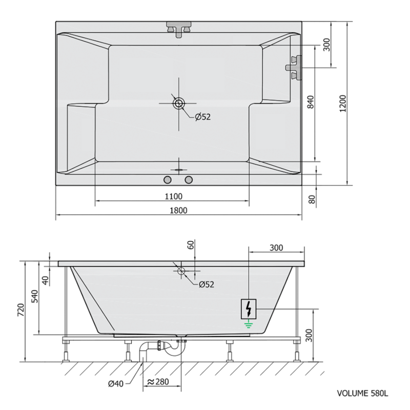 DUPLA hydromasážní vana, 180x120x54cm, Attraction Hydro, chrom 13611.3010