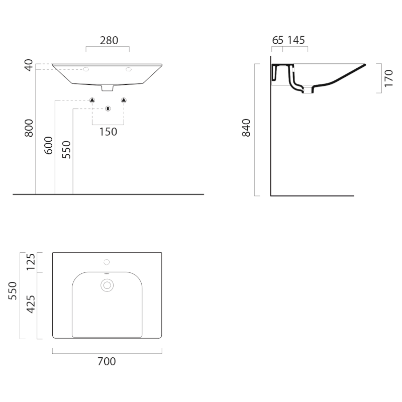 COMMUNITY keramické umyvadlo 70x55cm, bez otvoru, bílá ExtraGlaze 7633011