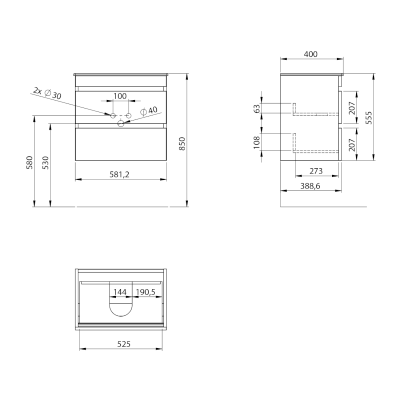 EZARA umyvadlová skříňka 58x54x39cm, dub alabama EZ592-2222