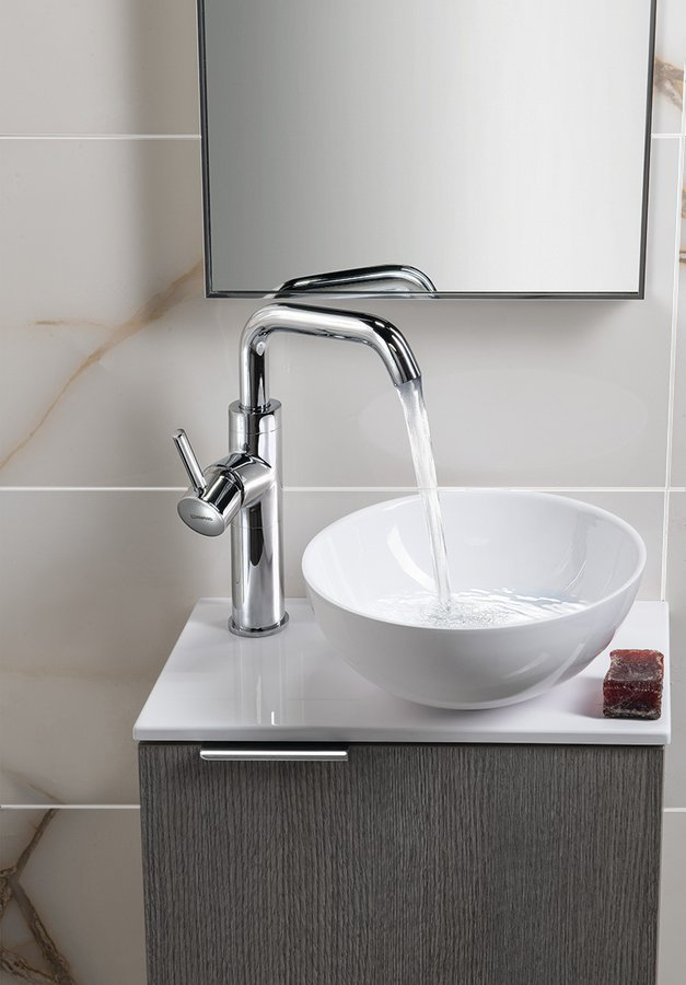 MINOR deska pod umývátko 40x22,5cm, baterie vlevo, litý mramor, bílá MR400