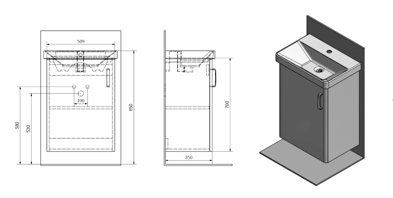 THEIA umyvadlová skříňka 50,9x70x35cm, 1x dvířka, levá, dub stříbrný TH057-1111