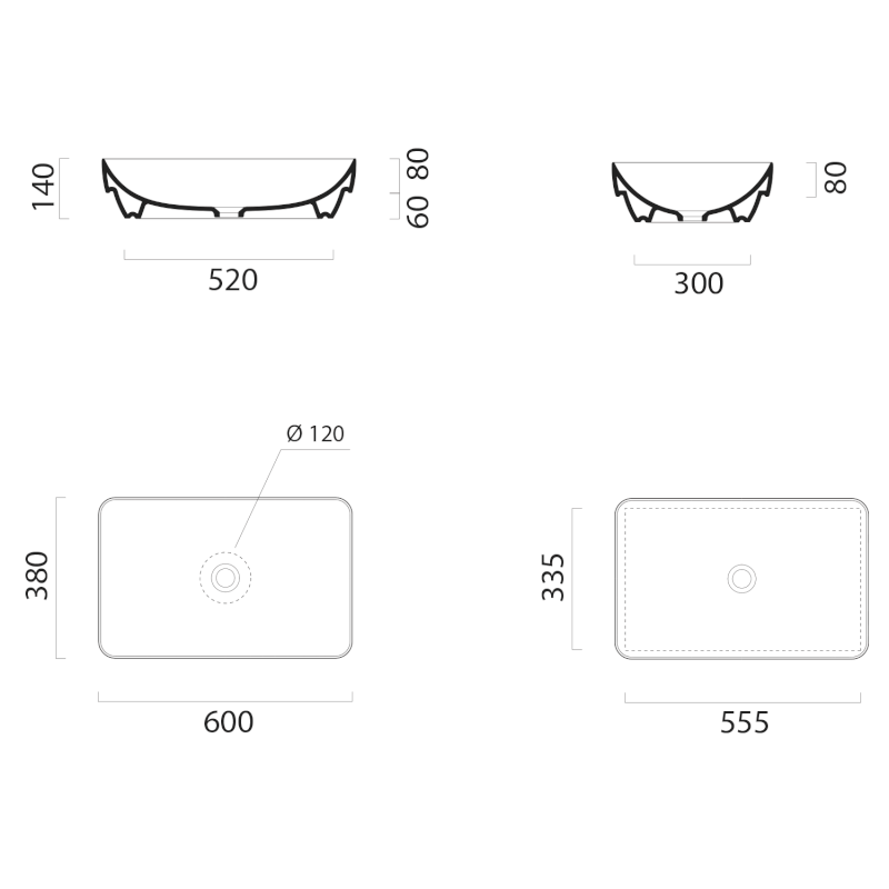 PURA keramické umyvadlo na desku 60x38cm, černá mat 883726
