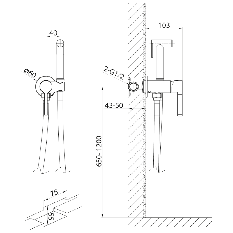 ICONIC podomítková bidetová baterie se Stop sprškou, kulatá, měď mat AF040PG