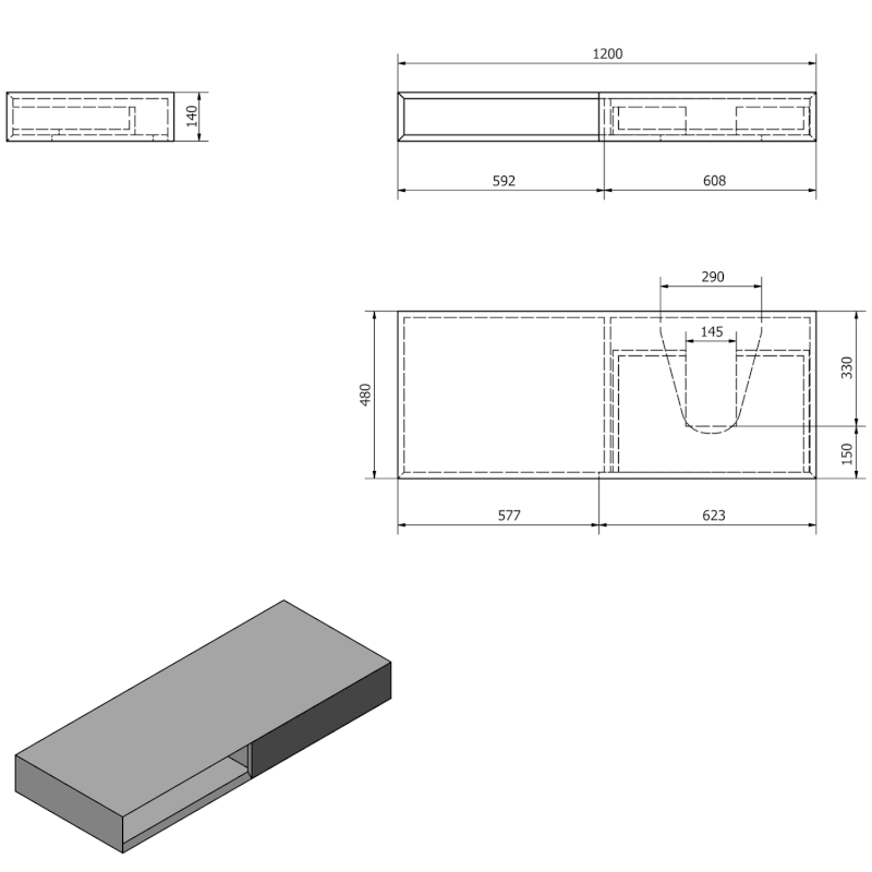 MORIAN umyvadlová skříňka 120x14x48cm, dub, pravá MR113