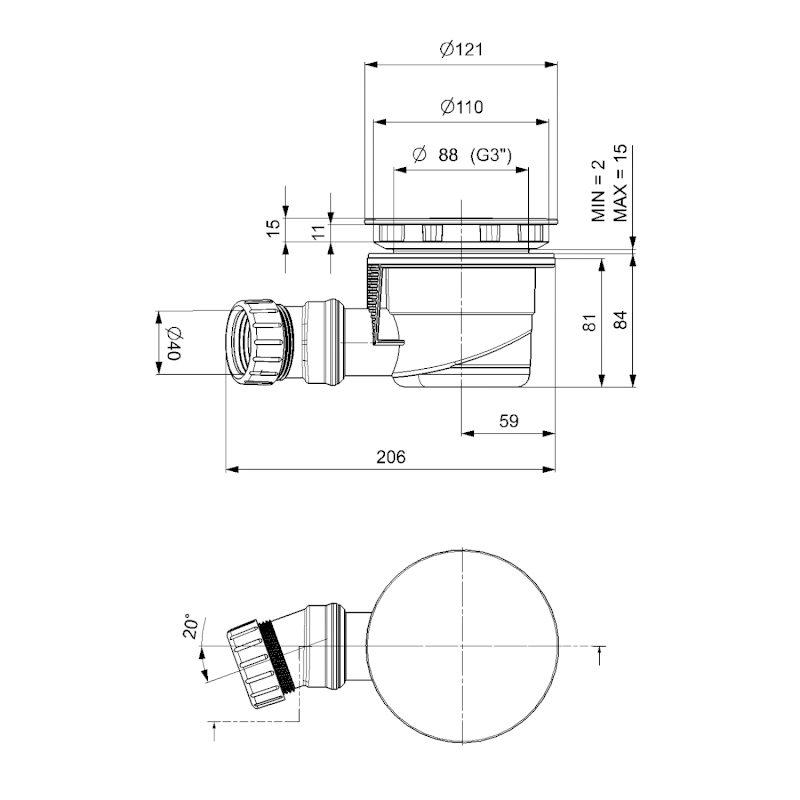 Vaničkový sifon, průměr 90mm, DN40, krytka zlato 17911G
