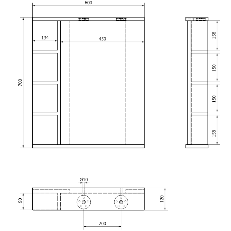 KORIN zrcadlo s LED osvětlením a policemi 60x70x12cm KO370