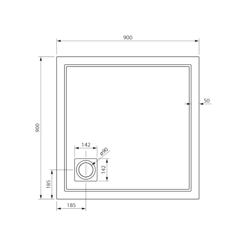 XENA sprchová vanička z litého mramoru, čtverec 90x90cm, bílá HX009