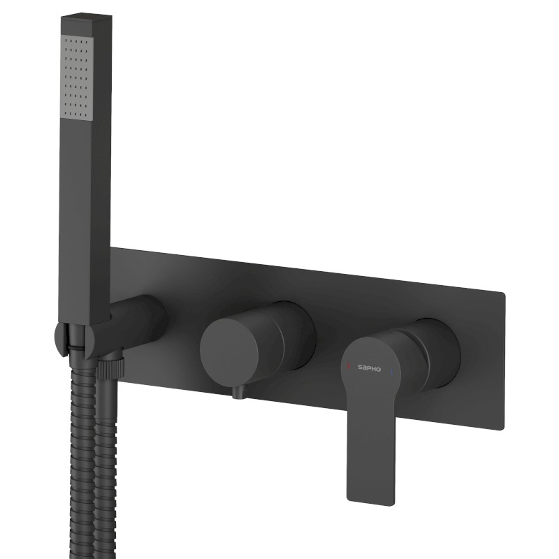 PAX podomítková sprchová/vanová baterie s ruční sprchou, 2 výstupy, černá mat XA52/15