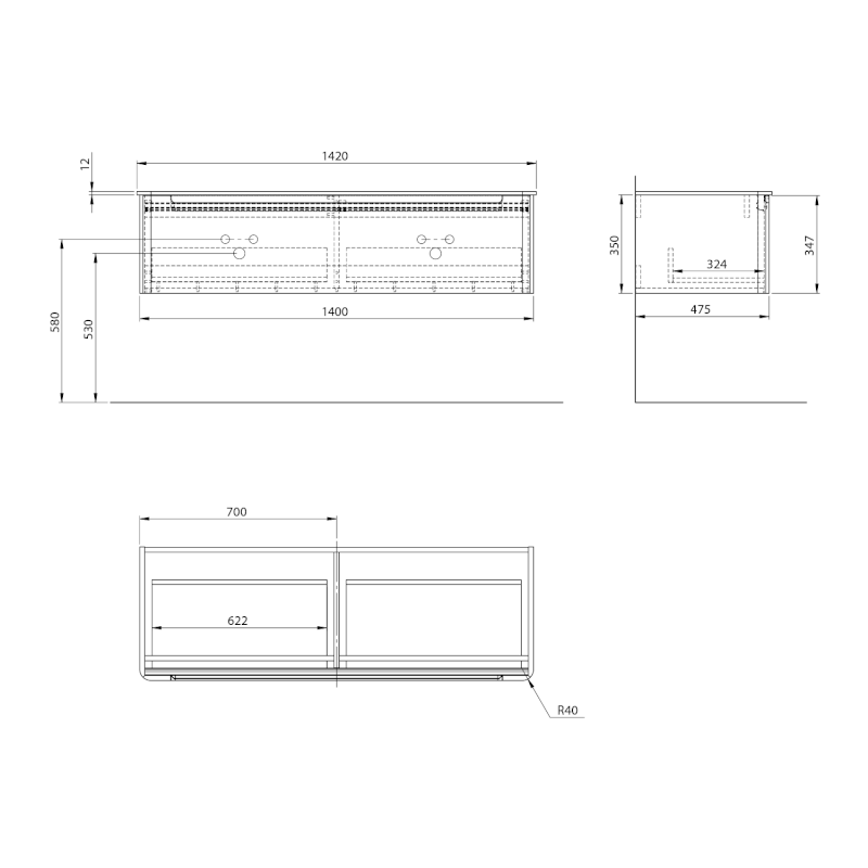 KERALA umyvadlová skříňka 140x35x47,5cm, 1x zásuvka, carina KR140-4141