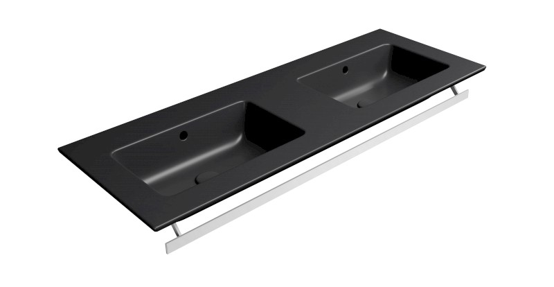 PURA keramické dvojumyvadlo Slim 122x46cm, bez otvoru, černá mat 8888026