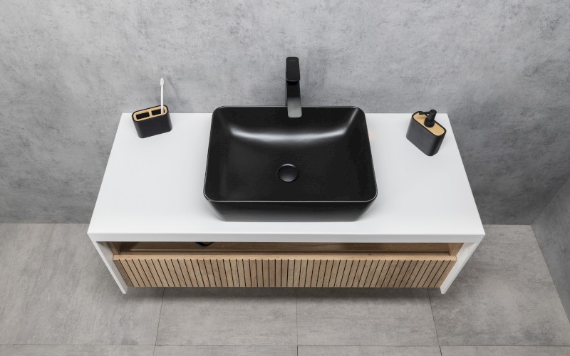 SAND/NUBES keramické umyvadlo na desku 50x38cm, černá mat 903726