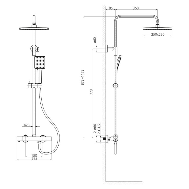 Sprchový sloup s termostatickou baterií, černá mat KJ639
