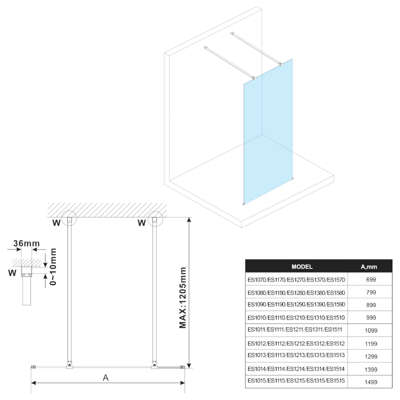 ESCA čiré sklo 1067x2100mm ES1011