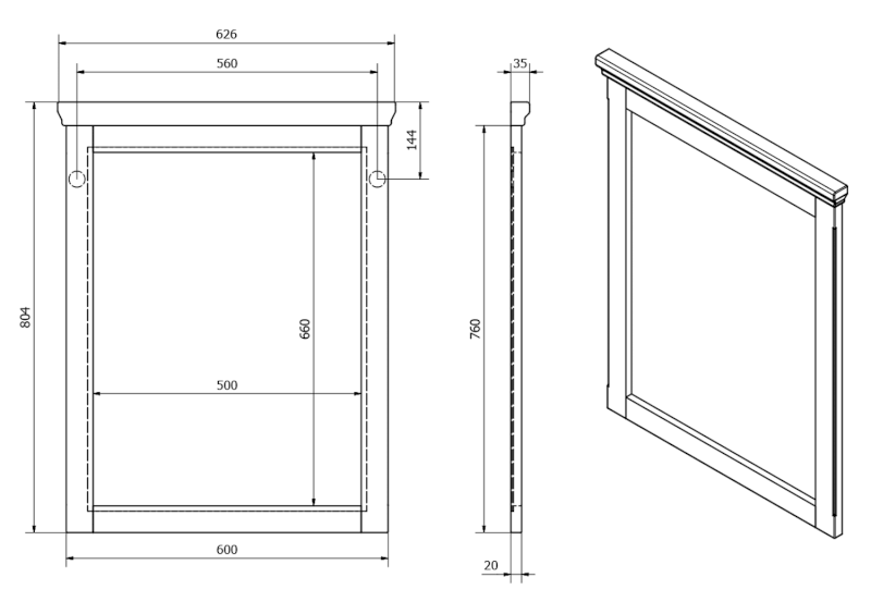 CROSS zrcadlo v dřevěném rámu 60x80cm, starobílá CR211