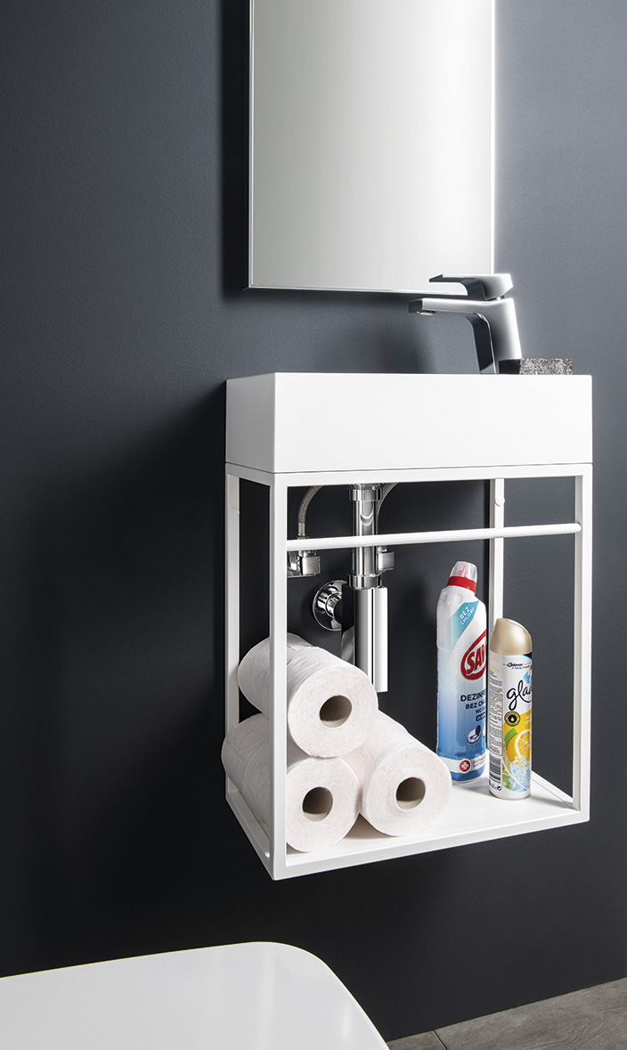 AMAROK umývátko, litý mramor, 40x22cm, baterie vpravo, bílá AR500