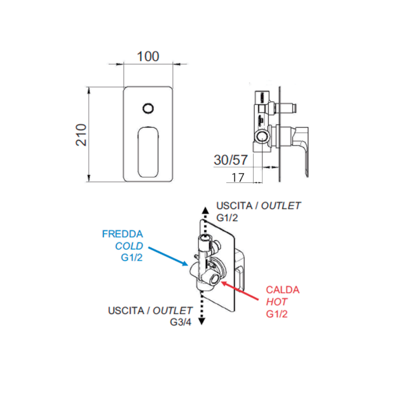 SPY podomítková sprchová baterie, 2 výstupy, chrom PY42