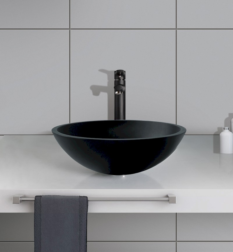 TELICA skleněné umyvadlo na desku Ø 42cm, černá mat TY181B