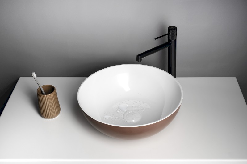 BANERA ROUND umyvadlo na desku, litý mramor, průměr 39cm, bílá/hnědá mat 14337.72