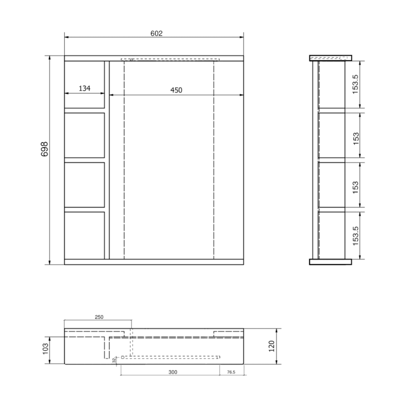 KORIN STRIP zrcadlo s LED osvětlením a policemi 60x70x12cm KO370S