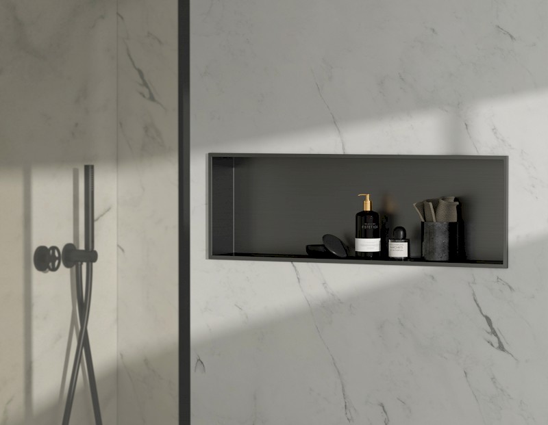 DENBO zapuštěná police do obkladu, 810x270mm, nerez, gun metal 1301-82B