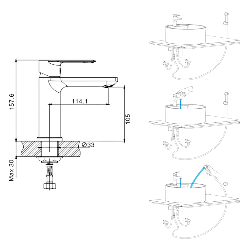 Stojánková umyvadlová baterie s bidetovou sprchou, černá mat SK401B